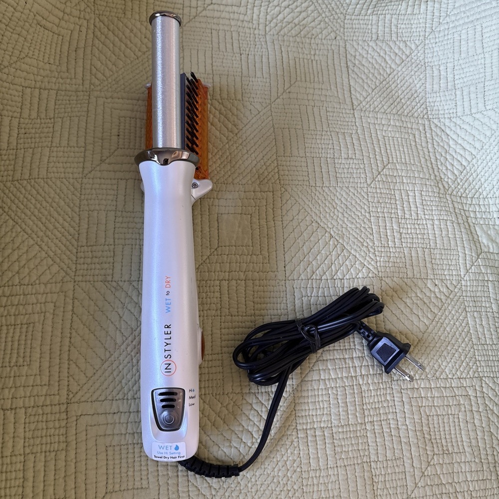InStyler Wet 2 Dry Rotating Curling Iron Brush 1.25" White Tested Works